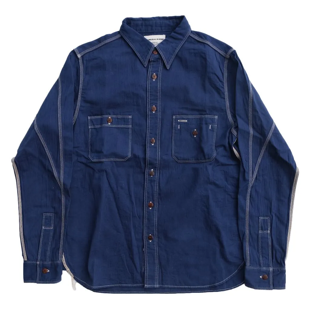 Samurai SJCBS24-HB Selvedge Herringbone Work Shirt (Ink Blue)