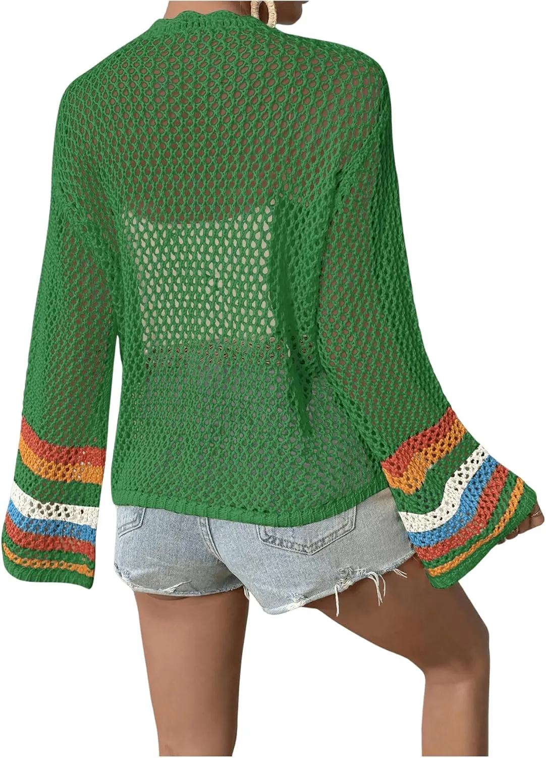 SHENHE Women's Floral Crochet Cardigan Hollow Out Open Front Long Sleeve Cardigan Sweater