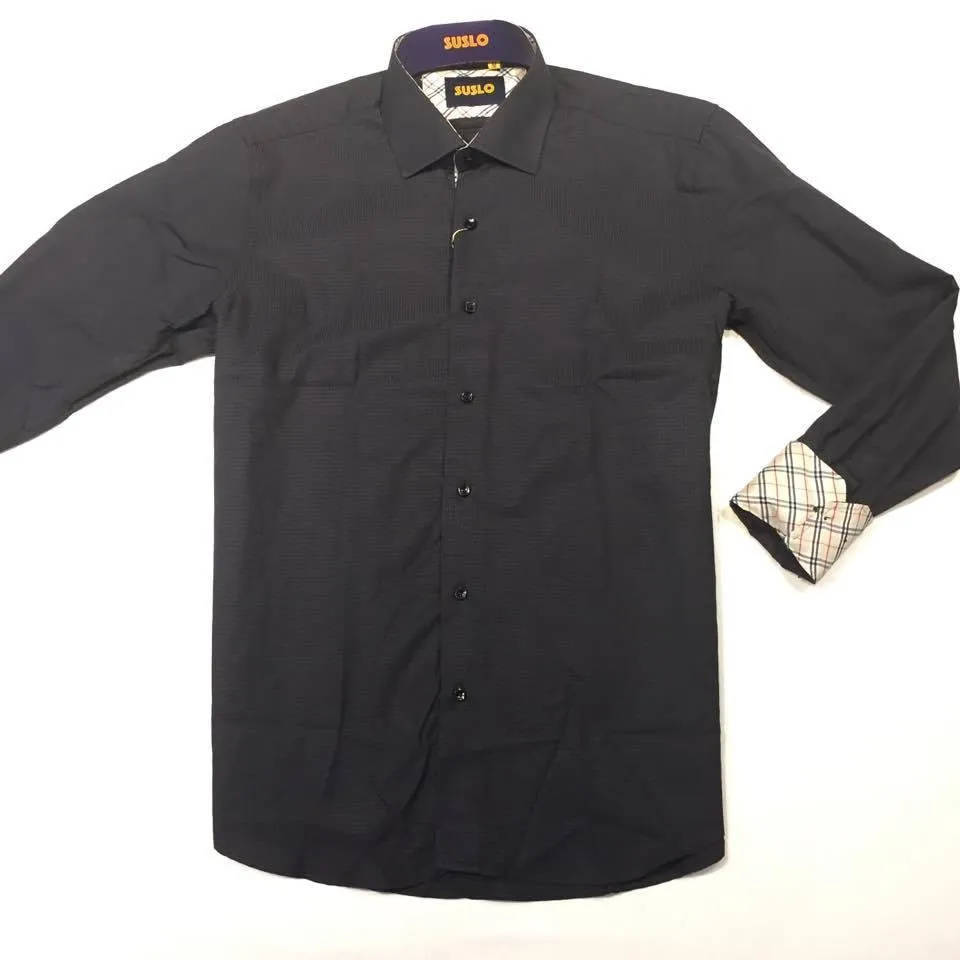 Suslo Couture Men's Black Plaid Button-Up Shirt