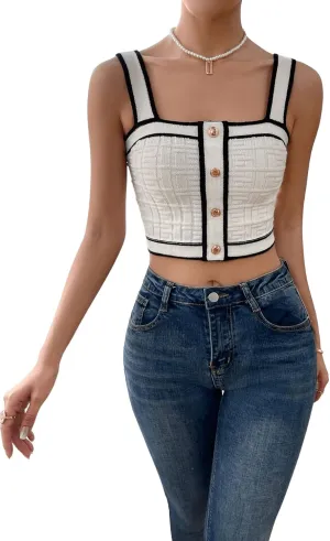 SweatyRocks Women's Sleeveless Ribbed Knit Spaghetti Strap Crop Cami Tank Top