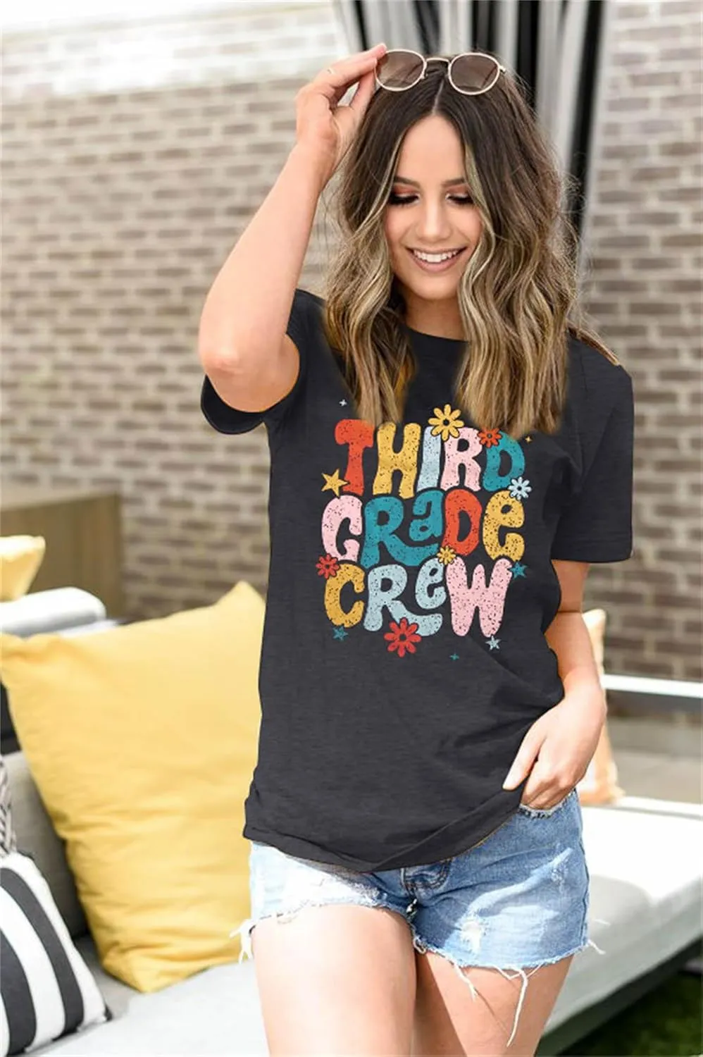 Teacher Shirt Women First Day of School T-Shirt Back to School Tshirt Kindergarten Crew Shirt Teacher Gift Tops