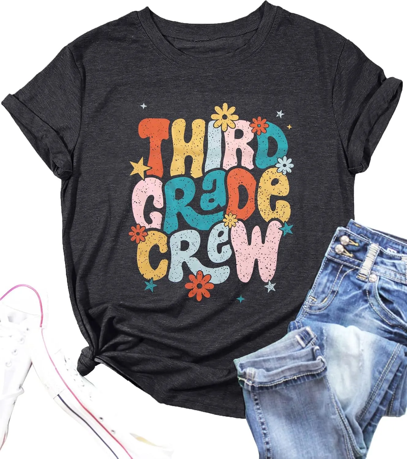 Teacher Shirt Women First Day of School T-Shirt Back to School Tshirt Kindergarten Crew Shirt Teacher Gift Tops
