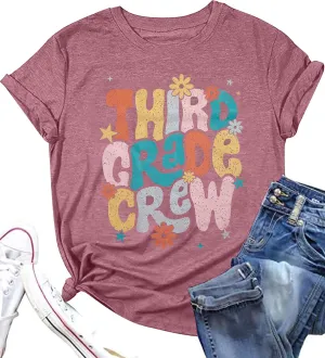 Teacher Shirt Women First Day of School T-Shirt Back to School Tshirt Kindergarten Crew Shirt Teacher Gift Tops
