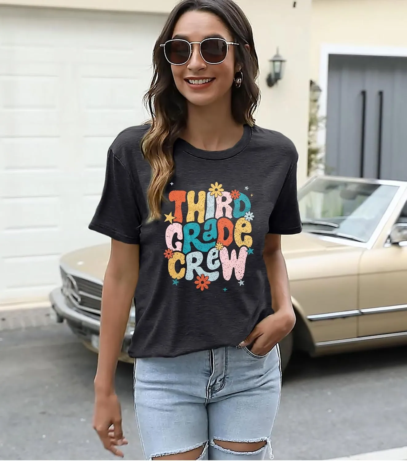 Teacher Shirt Women First Day of School T-Shirt Back to School Tshirt Kindergarten Crew Shirt Teacher Gift Tops