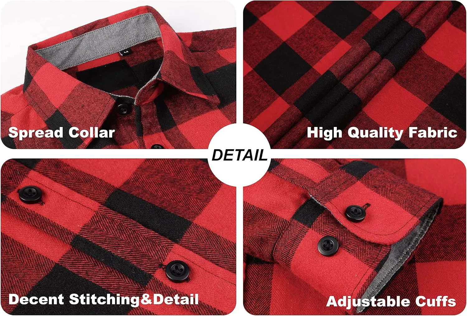 WARHORSEE Flannel Shirt for Men Long Sleeve Regular Fit Button Down Casual Plaid Shirt
