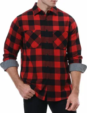WARHORSEE Flannel Shirt for Men Long Sleeve Regular Fit Button Down Casual Plaid Shirt