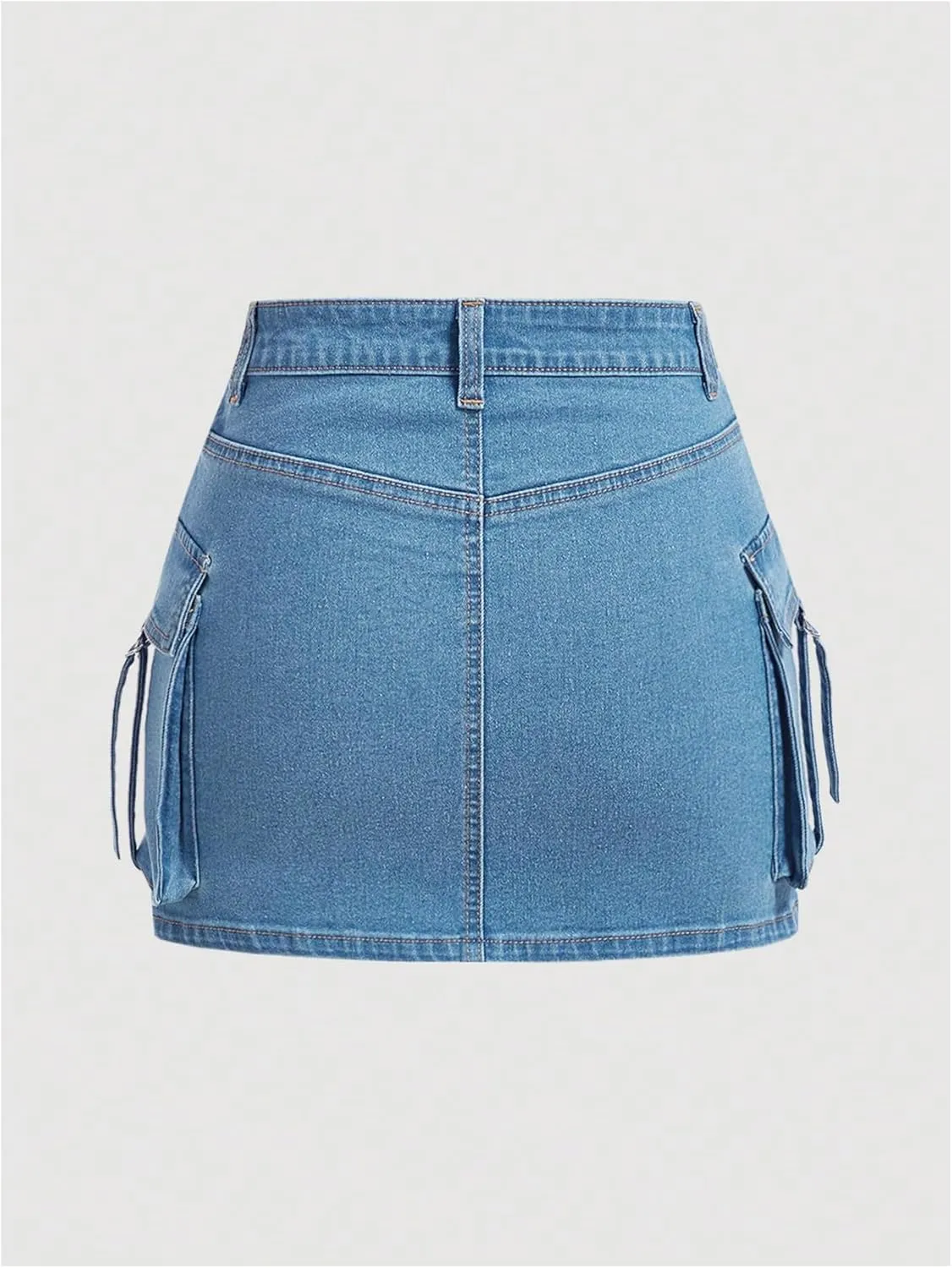 WDIRARA Women's High Waisted Denim Cargo Mini Skirt Stretchy Bodycon Jean Skirts