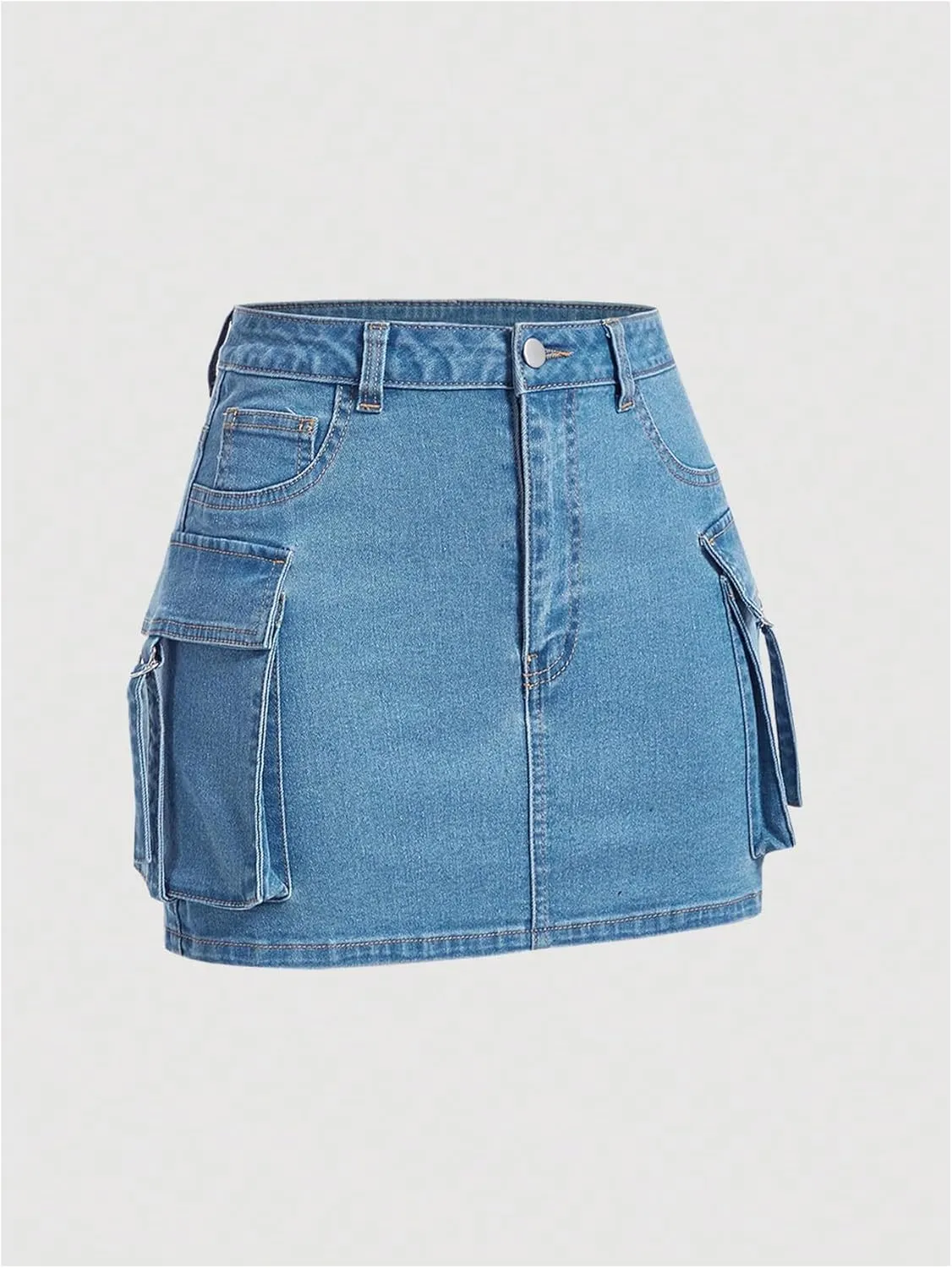 WDIRARA Women's High Waisted Denim Cargo Mini Skirt Stretchy Bodycon Jean Skirts