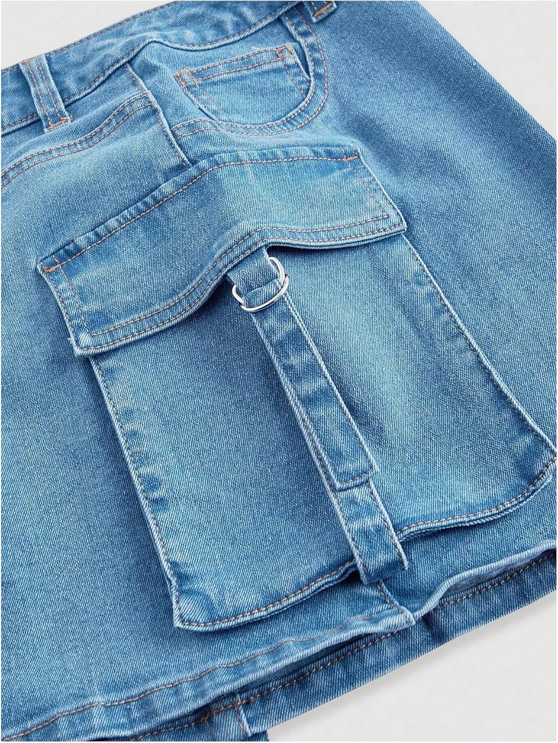 WDIRARA Women's High Waisted Denim Cargo Mini Skirt Stretchy Bodycon Jean Skirts