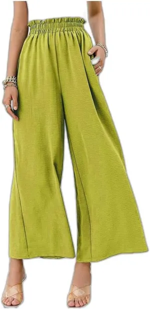 Wide Leg Pants for Women Linen Elastic Waist Joggers Straight Dress Pant Casual High Waist Summer Loose Fit Trousers