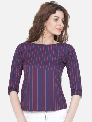 Women Blue Striped Crepe Top