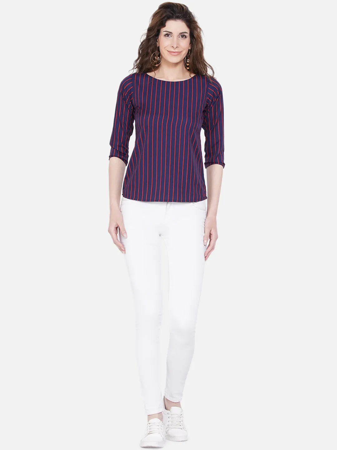 Women Blue Striped Crepe Top