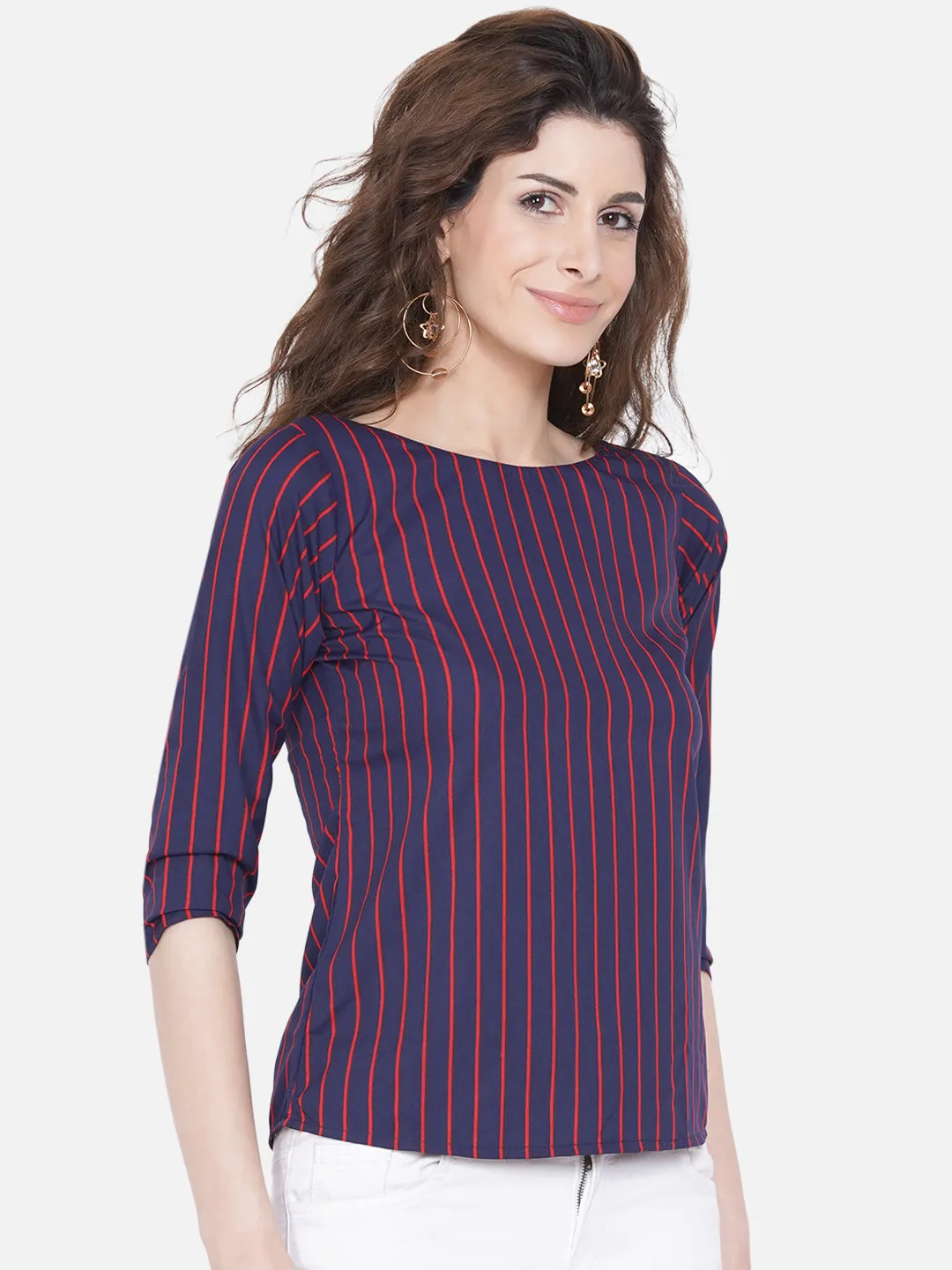 Women Blue Striped Crepe Top