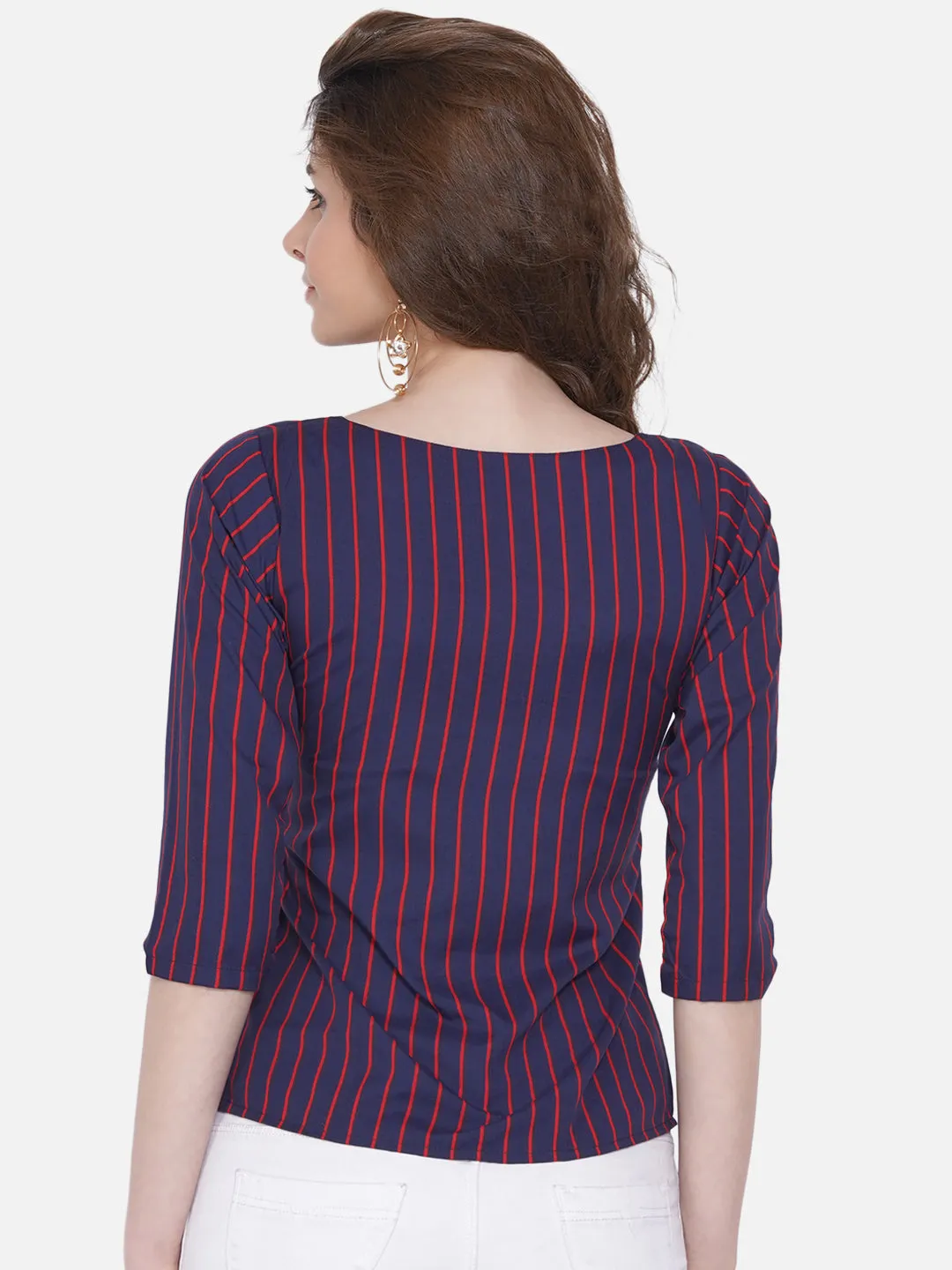 Women Blue Striped Crepe Top
