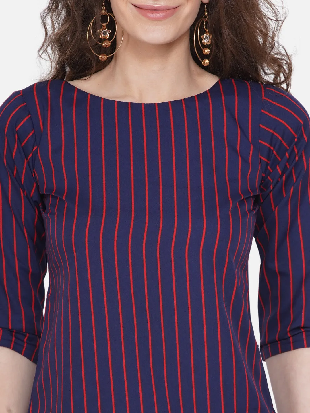 Women Blue Striped Crepe Top