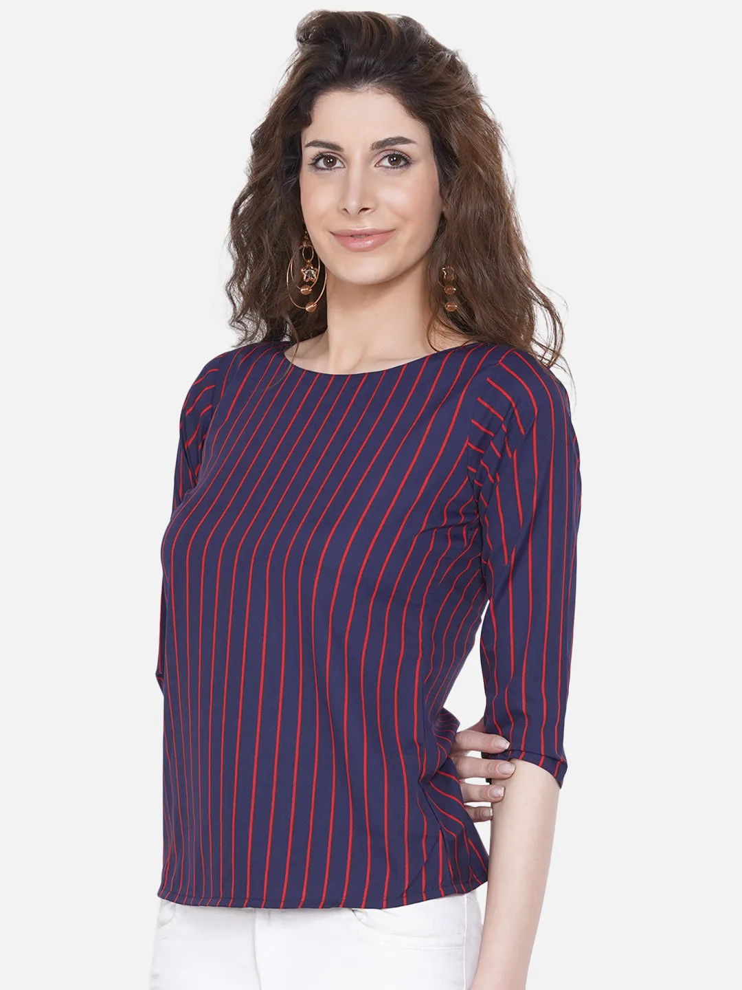 Women Blue Striped Crepe Top
