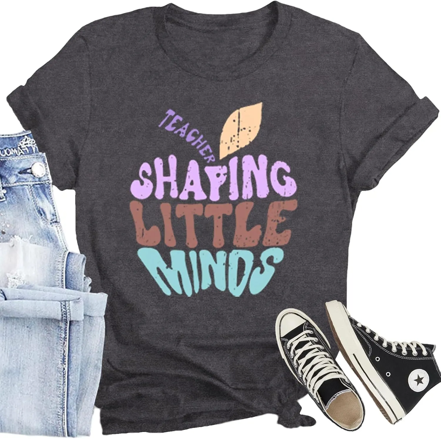 Women Teacher Shirt Teacher Life Printed T-Shirt Casual Back to School Tee Tops
