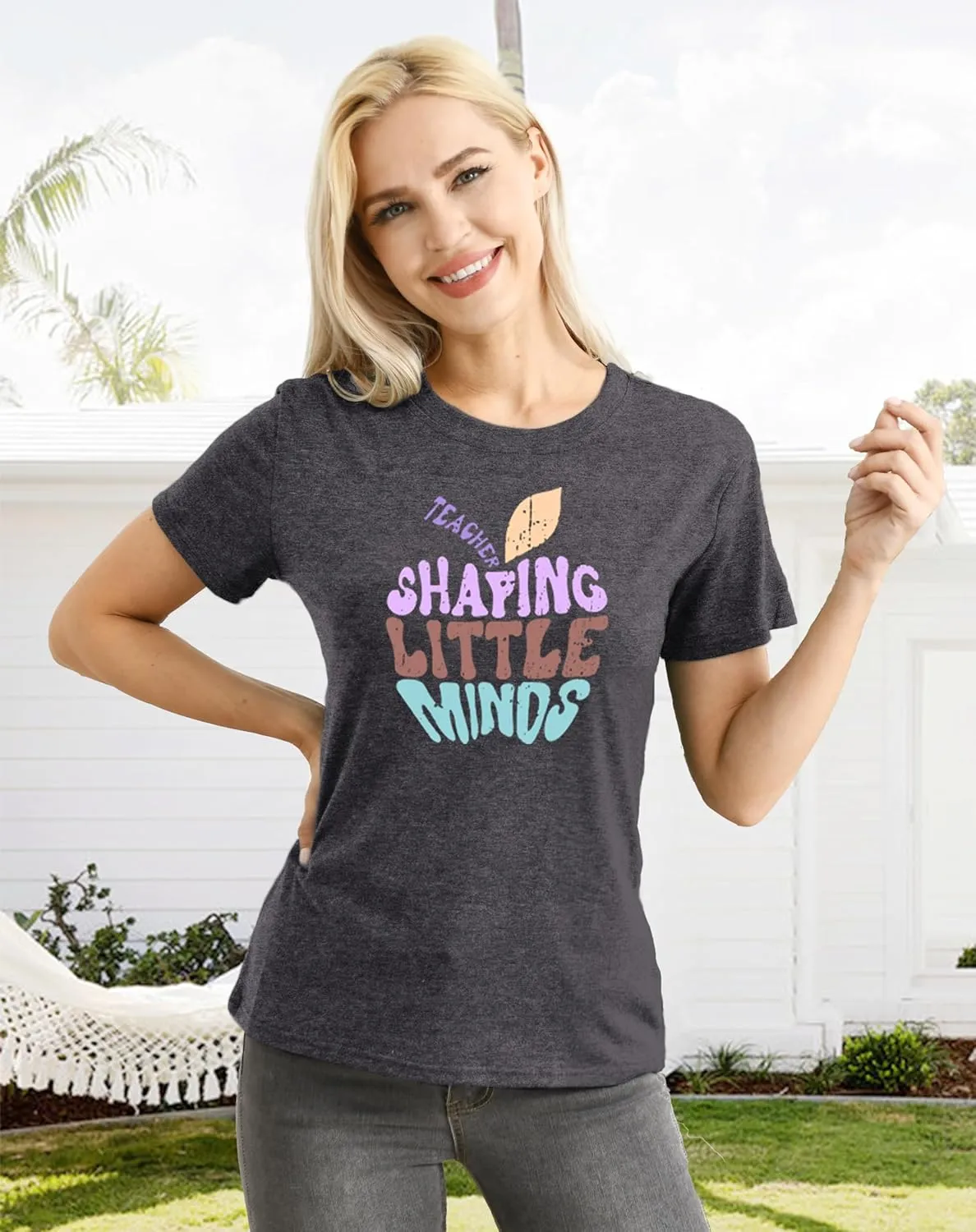 Women Teacher Shirt Teacher Life Printed T-Shirt Casual Back to School Tee Tops