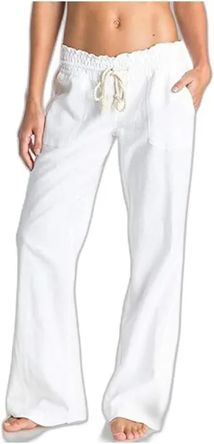 Women's Cotton Linen Pants Solid Color Lace-Up Soft Loose Casual Vacation Lightweight Wide-Leg Pants Walk Jogger Pant