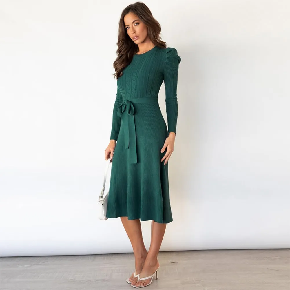 Women's Fall Dresses Long Sleeve Velvet Formal Maxi Dress with Belt Casual Cocktail Wedding Guest Party Long Dress