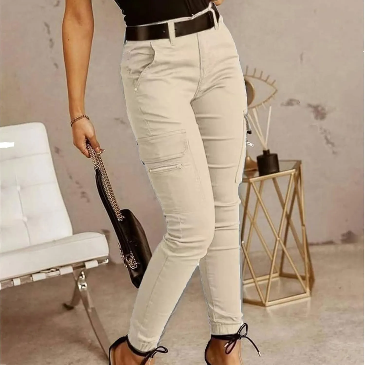 Women's Stretchy Tactical Cargo Pants High Waisted Casual Joggers Plus Size Skinny Trousers Cargo Pants with 6 Pockets