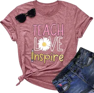 Women's T-Shirt Teaching Kindness Teacher Shirt Funny Short Sleeve Inspirational Graphic Tee Top