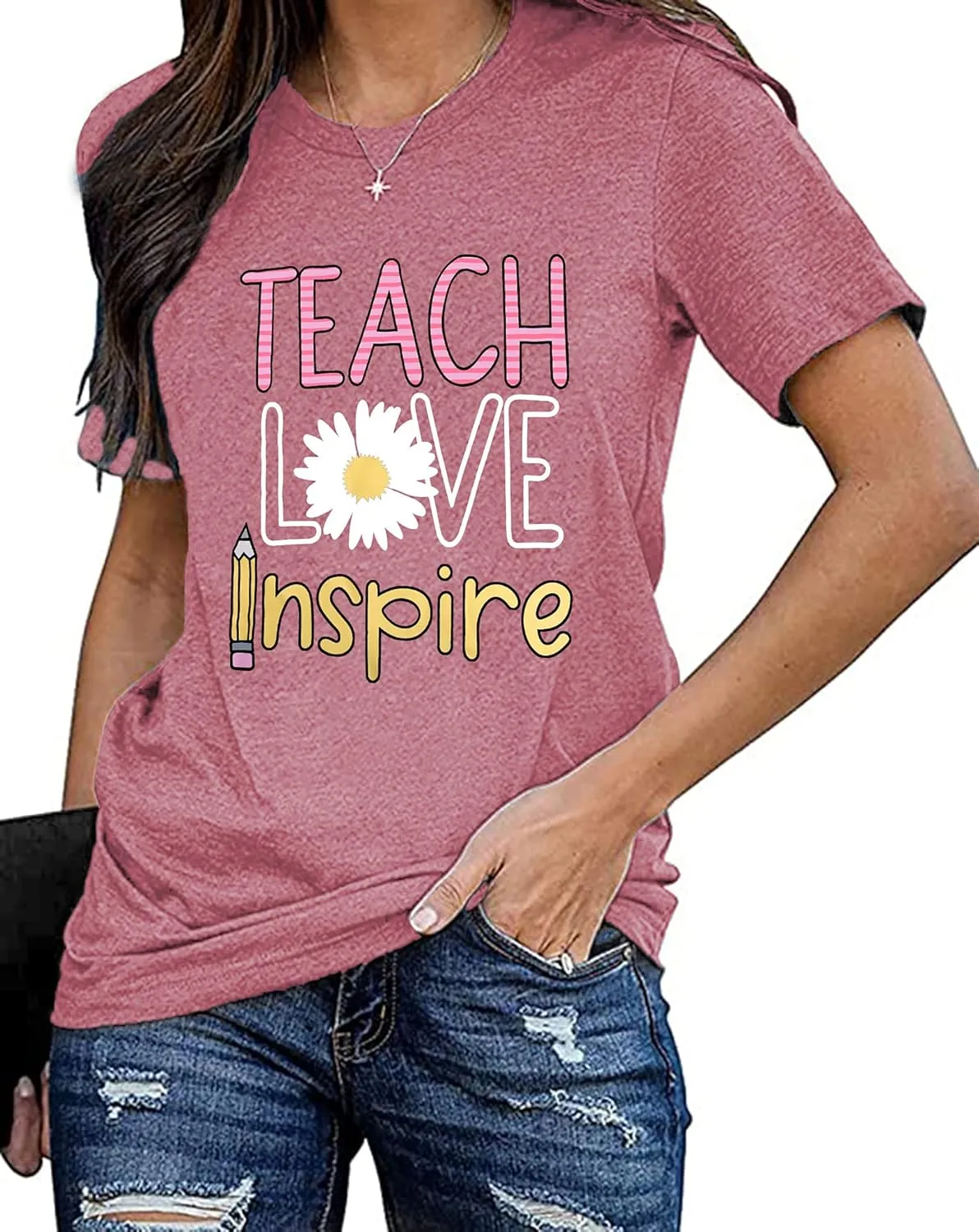 Women's T-Shirt Teaching Kindness Teacher Shirt Funny Short Sleeve Inspirational Graphic Tee Top