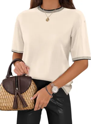 Zeagoo Womens Short Sleeve Sweaters Tops Knit Crewneck Loose Lightweight Summer Pullover Blouse Basic Casual Work Shirt